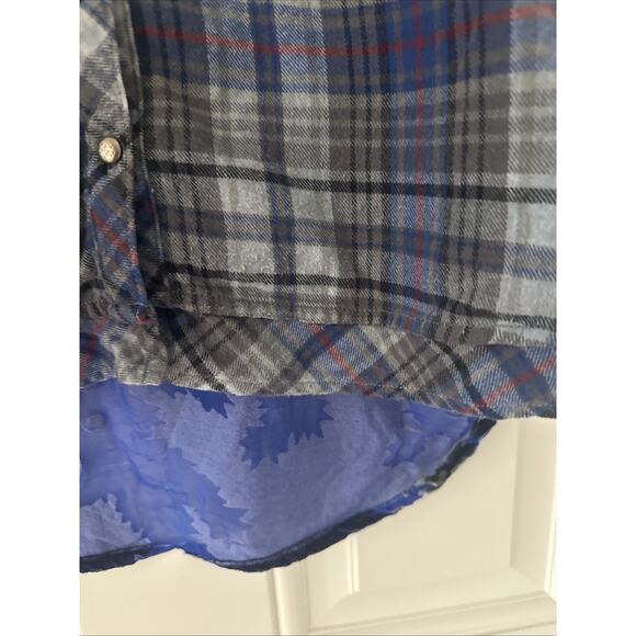 Soft Surroundings Women Blue Gray Plaid Burn Out Velvet Flannel Western Shirt M - Picture 5 of 7